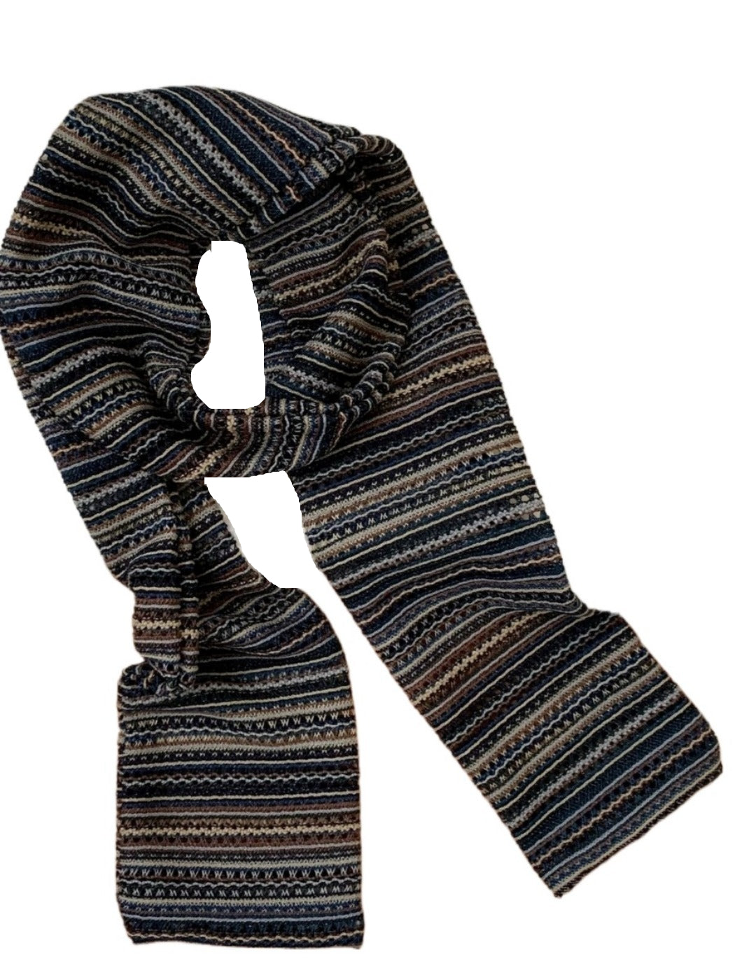 Scarvii - Stripe Color-Block Knit Long Narrow Scarf