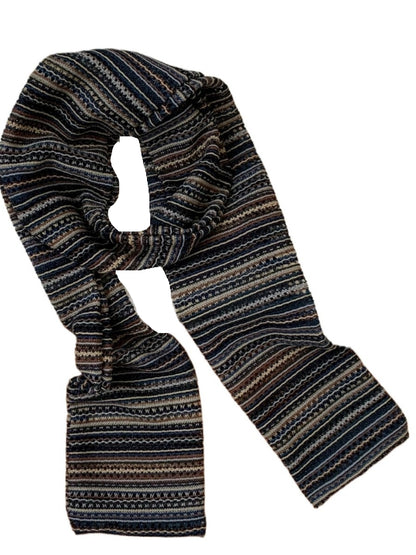 Scarvii - Stripe Color-Block Knit Long Narrow Scarf