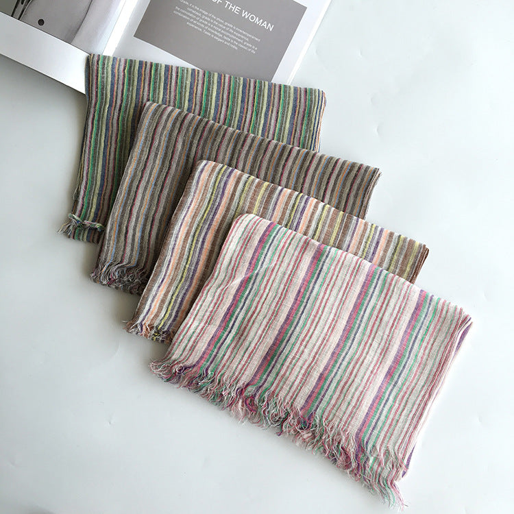 Scarvii - Stripe Cotton Linen Long Scarf & Shawl