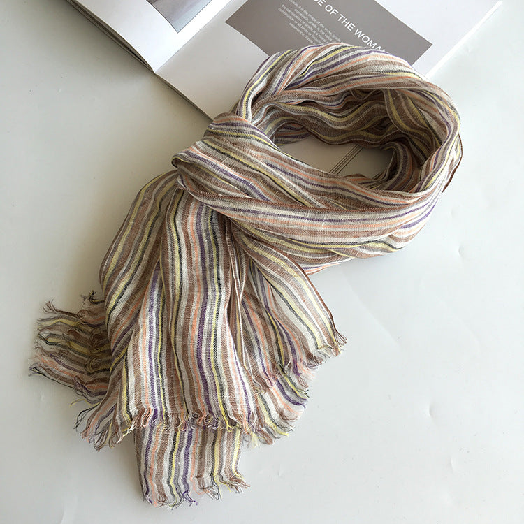 Scarvii - Stripe Cotton Linen Long Scarf & Shawl