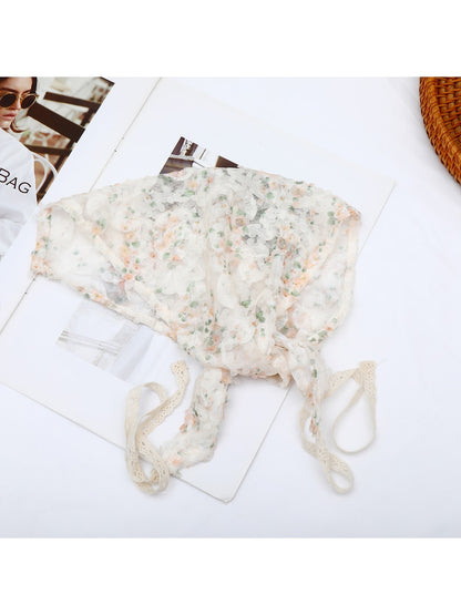 Scarvii - Print Floral Lace Trim Sweet Triangle Bandana