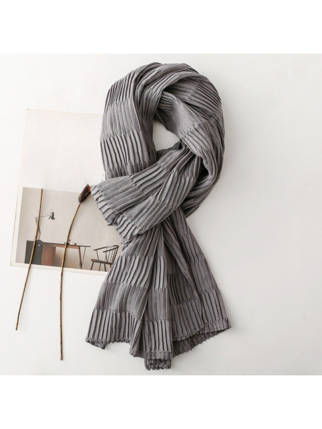 Scarvii - Textured Pleated Finish Long Scarf