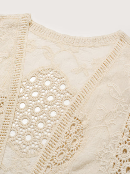Crosa - Lace Open Front Cardigan with Batwing Sleeves