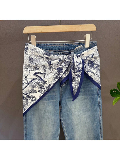 Scarvii - Printed Solid Color Border Triangle Bandana
