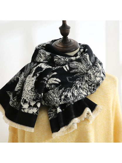 Scarvii - Botanical Bird and Butterfly Fringed Scarf