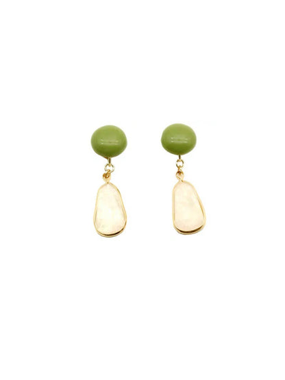 Earwish Oval Green Top Earrings displayed on white background