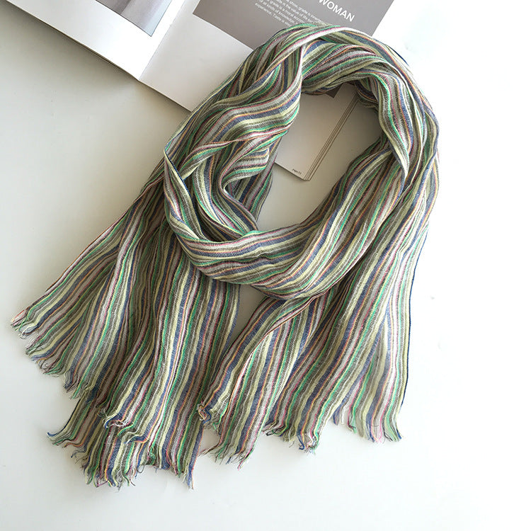 Scarvii - Stripe Cotton Linen Long Scarf & Shawl