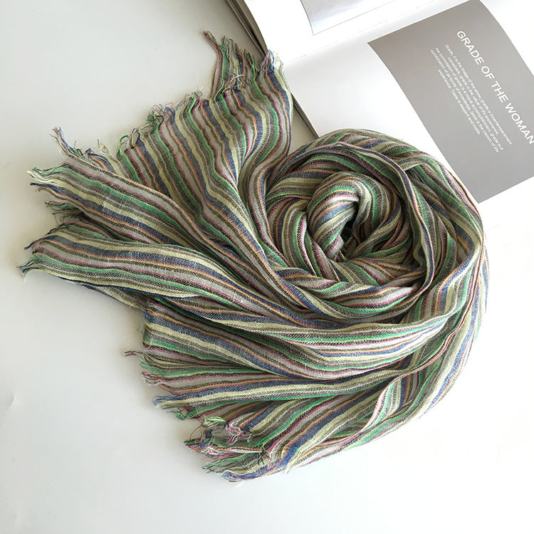 Scarvii - Stripe Cotton Linen Long Scarf & Shawl