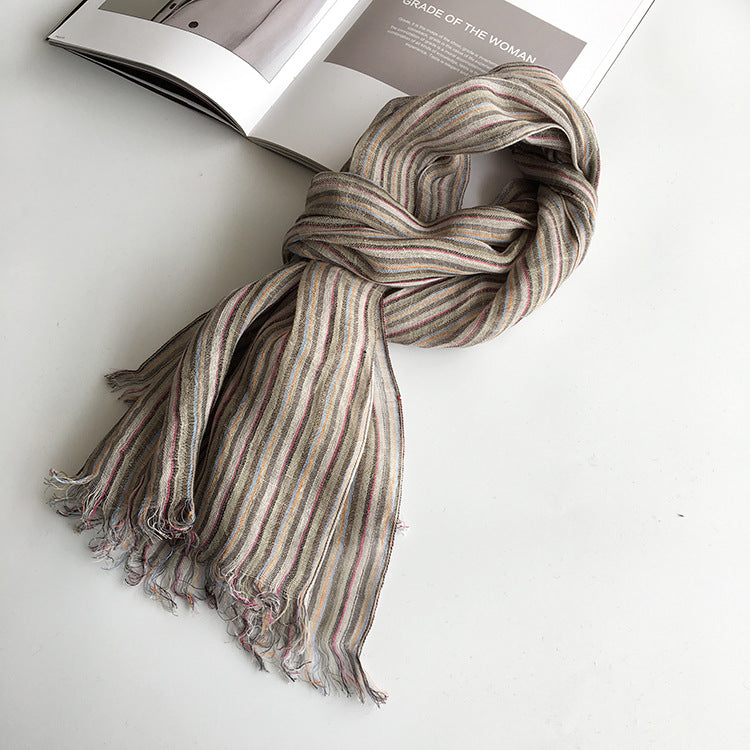 Scarvii - Stripe Cotton Linen Long Scarf & Shawl