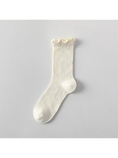 Rufia - Muted Solid Color Ruffle Crew Socks