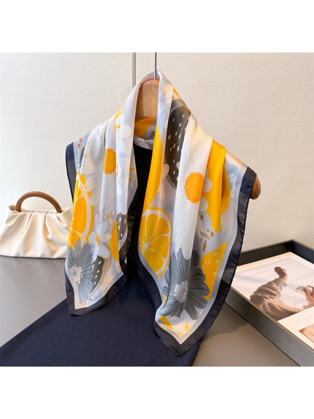 Scarvii - Floral Citrus Print Square Scarf