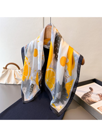 Scarvii - Floral Citrus Print Square Scarf