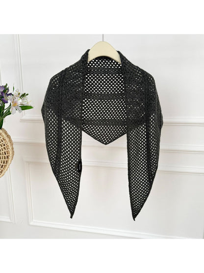 Scarvii - Openwork Mesh Knit Triangle Scarf