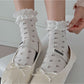 Rufia - Lace Trim Floral Mid Calf Socks