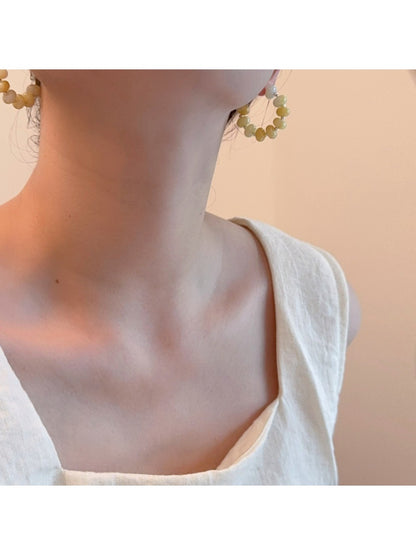 Earwish - Light Yellow Beaded Hoop Earrings - Soft & Elegant