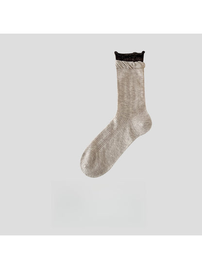 Rufia - Muted Ribbed Ruffle Cuff Crew Socks