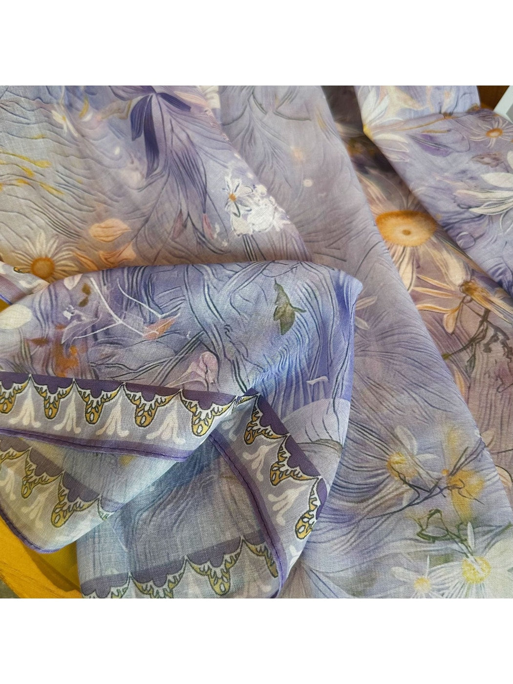 Scarvii - Soft Purple Daisy Floral Print Square Scarf