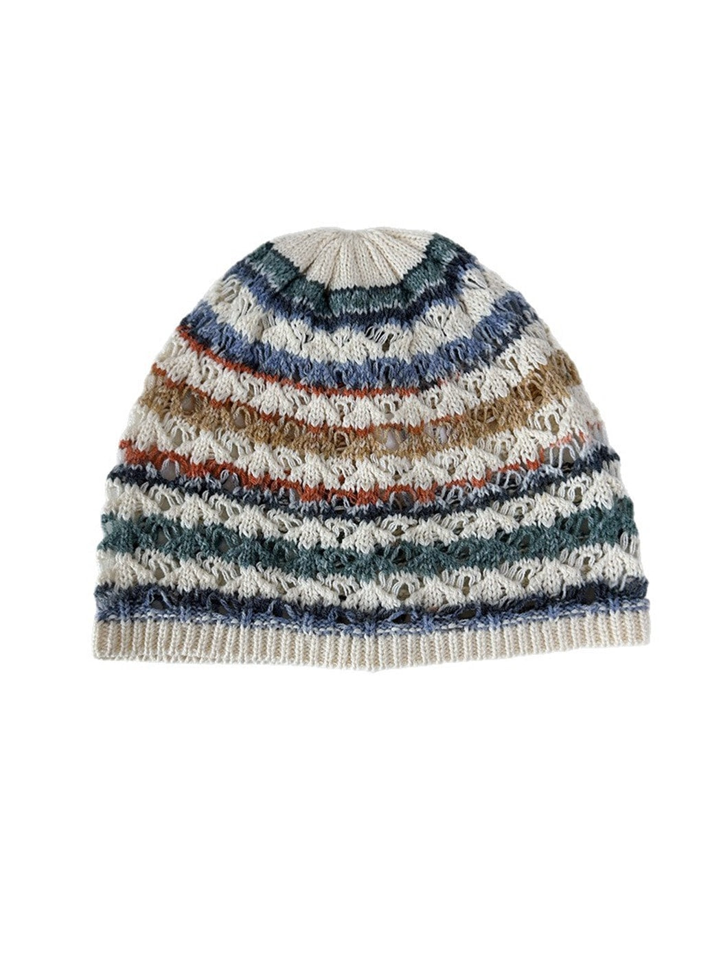 Haila - Retro Striped Cutout Knit Beanie