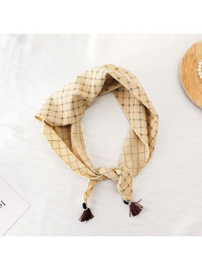 Scarvii - Plaid Fringe Retro Style Triangle Bandana