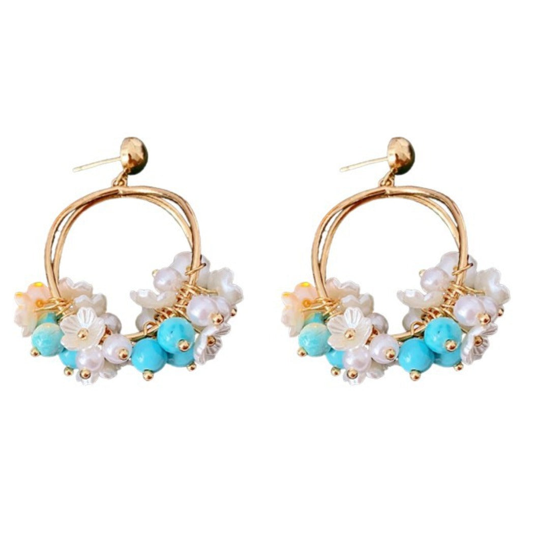 Earwish - Beige Floral Hoop Earrings - Romantic & Charming