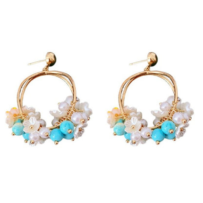 Earwish - Beige Floral Hoop Earrings - Romantic & Charming