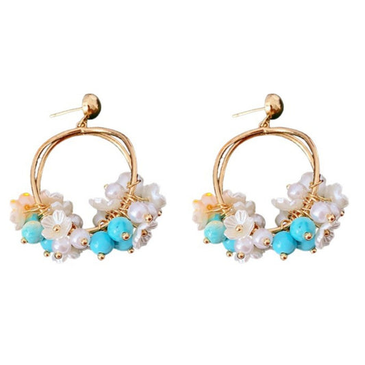 Earwish - Beige Floral Hoop Earrings - Romantic & Charming