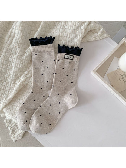 Rufia – Lace Mid-Calf Socks with Polka Dot