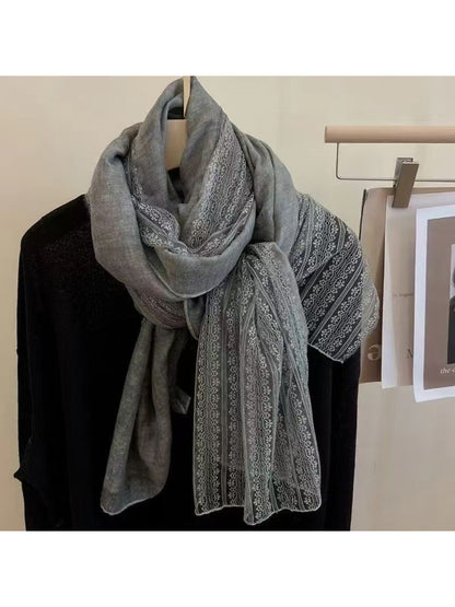 Scarvii - Lace Trim Soft Long Scarf