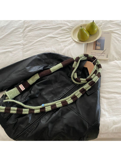 Scarvii - Bold Stripe Rolled Edge Skinny Knit Scarf