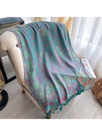 Scarvii - Oversized Paisley Fringe Scarf Shawl