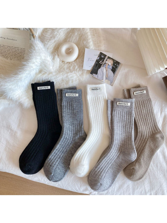 Rufia - Elegant Solid Ribbed Crew Casual Socks