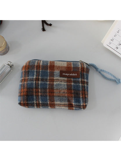 Cosbai - Vintage Plaid Zip Coin Pouch Bag