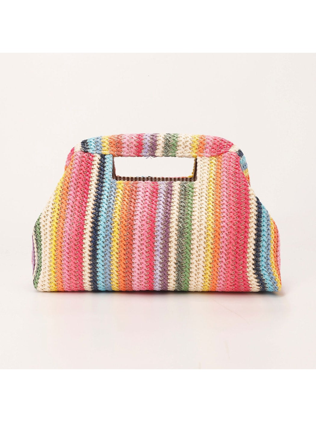 Cosbai - Rainbow Colors Striped Knitted Style Handbag