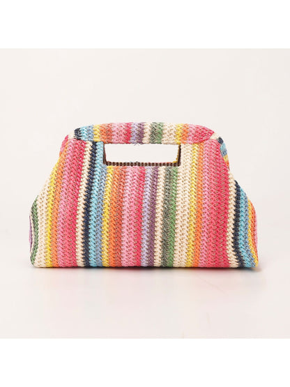 Cosbai - Rainbow Colors Striped Knitted Style Handbag