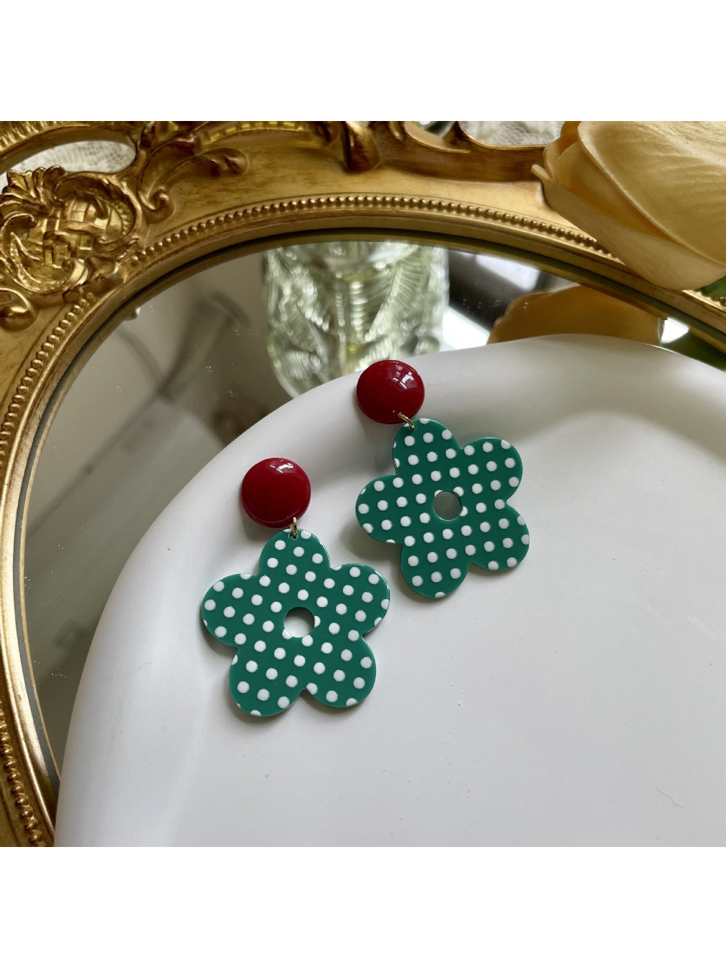 Earwish - Polka Dot Flower Drop Earrings