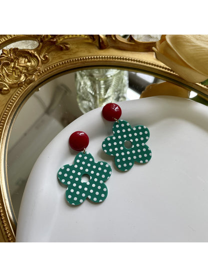 Earwish - Polka Dot Flower Drop Earrings
