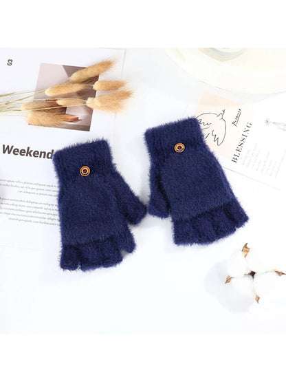 Gloving - Fuzzy Texture Fold-Over Fingerless Gloves