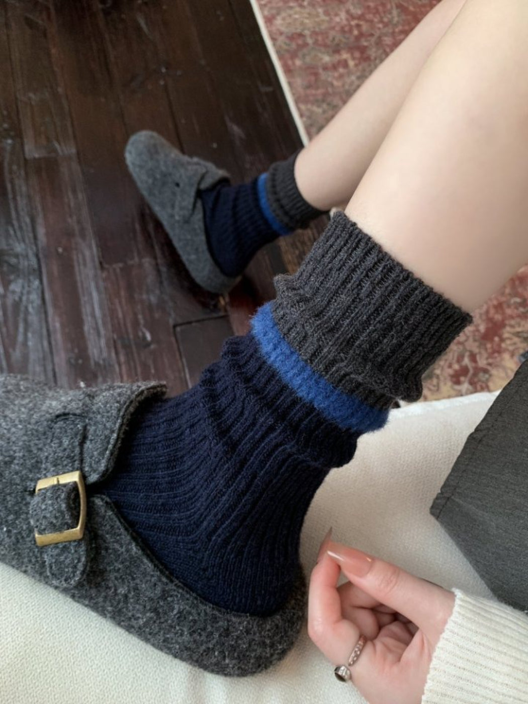 Rufia - Stacked Contrast Stripe Ribbed Crew Socks