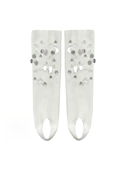 Cozyra - Sequin and Bead Ribbed Stirrup Leg Warmers