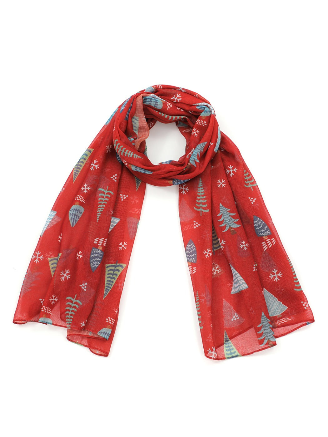 Scarvii - Red Scarf with Christmas Tree Print