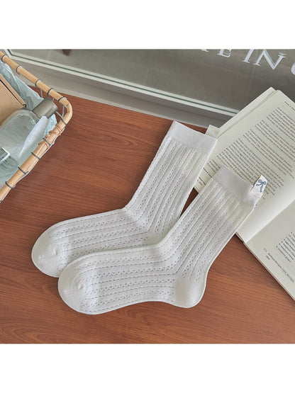 Rufia - Bow Pattern Label Detail Openwork Crew Socks