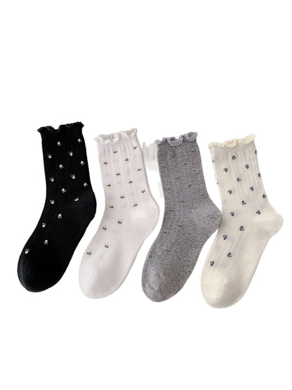 Rufia Sweet Floral Ruffle Scrunch Mid-Calf Socks product photo 1