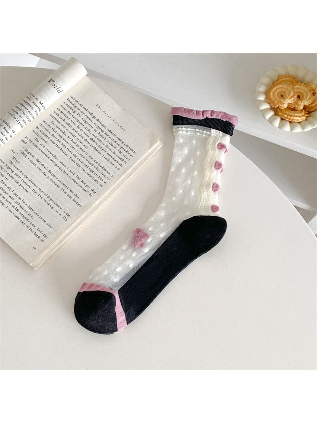 Rufia - Polka Dot Lace Trim Crew Socks