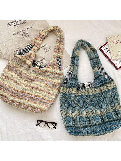 Cosbai - Fuzzy Pattern Shoulder Tote