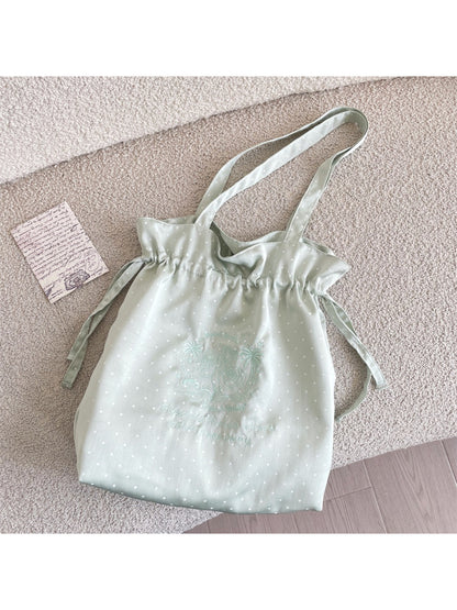 Cosbai polka dot shoulder bag open with visible interior lining