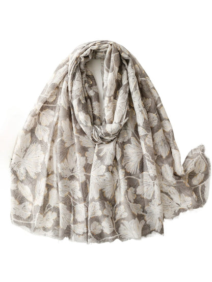 Scarvii - Gold Foil Scarf & Shawl with Floral Print