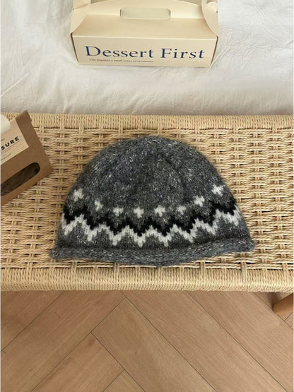 Haila - Geometric Knit Bucket Hat with Rolled Brim