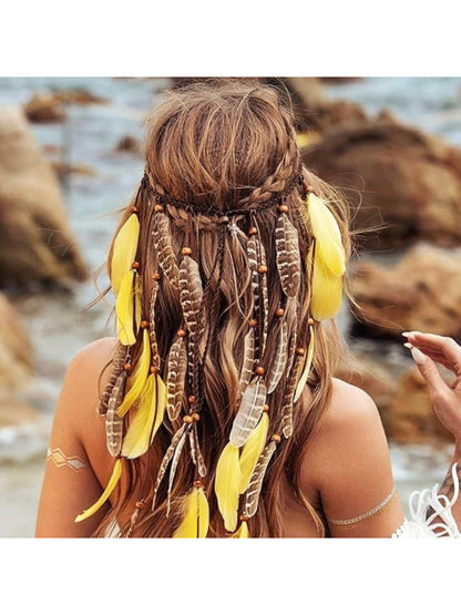Close-up of Hairish festival feather hair accessory showing feather details