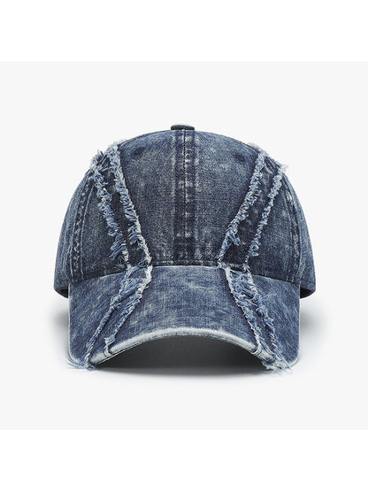 Haila - Washed Frayed Trim Curved Brim Baseball Cap