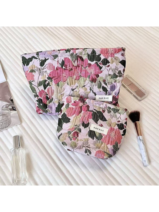 Cosbai - Purple Floral Zippered Cosmetic Organizer Bag